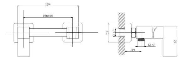 Смеситель для биде D-Lin настенный с гигиеническим душем лейка с кнопкой серый/хром нержавейка D-Lin (арт. D180201)
