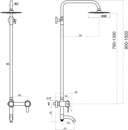 Смеситель с душевой стойкой Fmark чёрный нержавейка Fmark (арт. FS8345H)