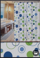 Изображение Штора для ванной 180х180 см сине-зелёные кружочки на белом фоне FASHUN (арт. A8811)
