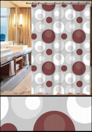 Штора для ванной 180х180 см серо-коричневые шарики на сером фоне FASHUN (арт. A8809) оптом от компании Аквалига
