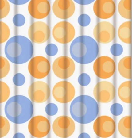 Штора для ванной 180х180 см оранжево-голубые шарики на белом фоне FASHUN (арт. A8804) оптом от компании Аквалига
