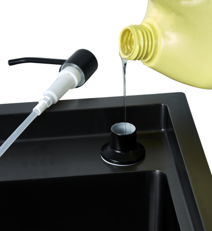 Дозатор жидкого мыла для кухонной мойки с колбой чёрный FASHUN (арт. A403-7) оптом от компании Аквалига
